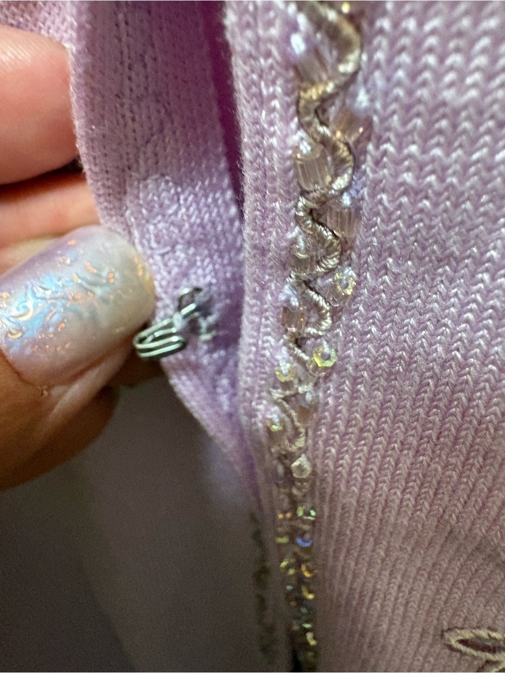 NWT Elisabeth 1X Lavender Cardigan Silk Blend Embellished Embroidered Sweater - Picture 9 of 16